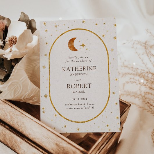Invitation Vintage étoile de lune céleste Mariage