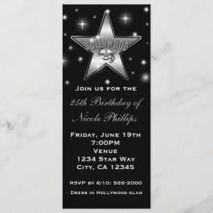 Invitation vintage étoile Hollywood noir et blanc