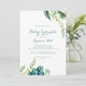 Invitation Vintage Eucalyptus Vert Bébé Parsemer (Debout devant)