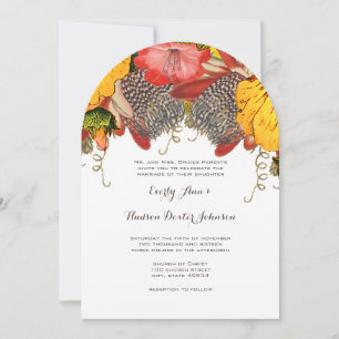 Invitation Vintage Exotique et romantique Rouge et Jaune Flor