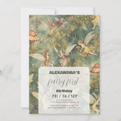 Invitation Vintage Fairy Première fille 1er anniversaire (Devant)