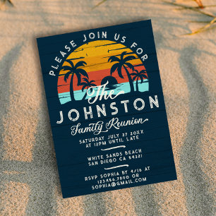 Invitation Vintage Famille Réunion Rétro Sunset Beach Palmier