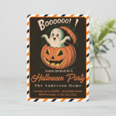 Invitation Vintage Fantôme Éclatant D'Halloween Citrouille (Debout devant)