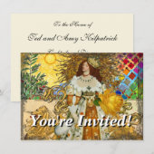 Invitation Vintage femme Soleil d'or : Leo Zodiac Collage Art (Devant / Derrière)