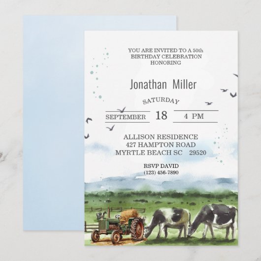 Invitation Vintage ferme 50e anniversaire Tractor Party (Devant / Derrière)