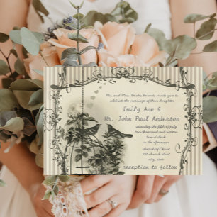 Invitation Vintage Ferme Birdcage Lovebird Mariage