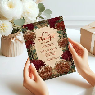 Invitation Vintage fête de Thanksgiving Chrysanthemum