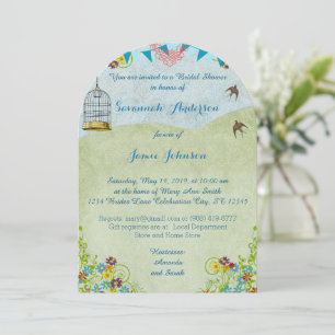 Invitation Vintage Fête des mariées rustique Buncages d'oisea