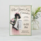 Invitation Vintage fête du Nouvel An personnalisable (Debout devant)