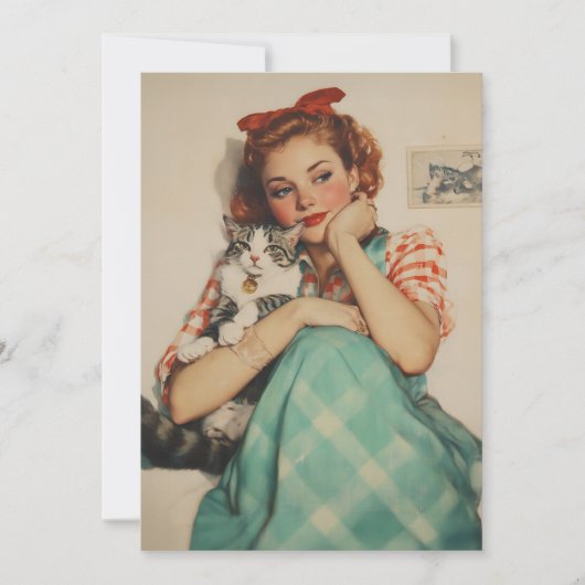 Invitation Vintage fille avec chat (Devant)