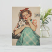 Invitation Vintage fille avec chat (Debout devant)