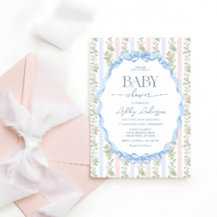 Invitation Vintage fille Baby shower rose et bleu floral