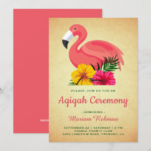 Invitation Vintage Flamant rose floral russe Aqiqah