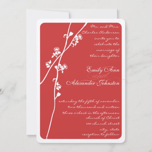 Invitation Vintage Fleur sauvage rouge Mariage Floral (Devant)