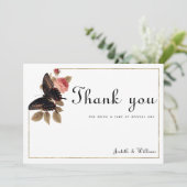 Invitation Vintage fleuri Merci brun rose papillon (Debout devant)