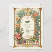 Invitation Vintage Floral Art Nouveau 90e anniversaire (Devant)