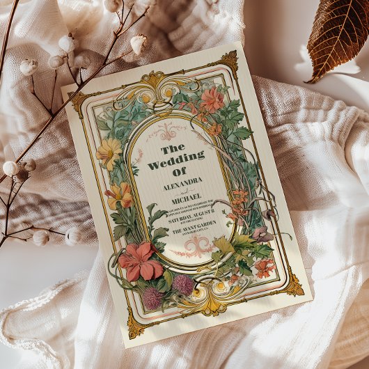 Invitation Vintage Floral Art Nouveau Mariage