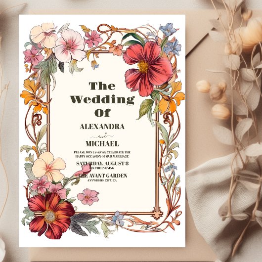 Invitation Vintage Floral Art Nouveau Mariage