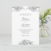 Invitation Vintage Floral Black White Photo Mariage (Debout devant)