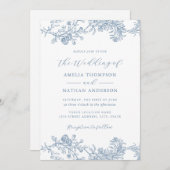 Invitation Vintage Floral Blue Mariage (Devant / Derrière)