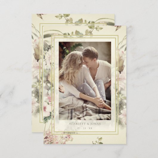 Invitation Vintage Floral Botanical Custom Photo Wedding (Devant / Derrière)