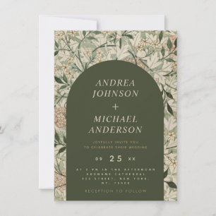 Invitation Vintage Floral Botanique & Vert Arc Nature Thème