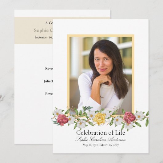 Invitation Vintage Floral Celebration of Life Program (Devant / Derrière)