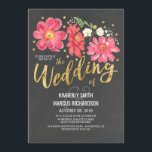 Invitation Vintage Floral Chalkboard et Mariage or<br><div class="desc">Elégante et vintage fleurs rose et rousse les invitations mariage avec arrière - plan en damier et points de confettis en or (effet).</div>