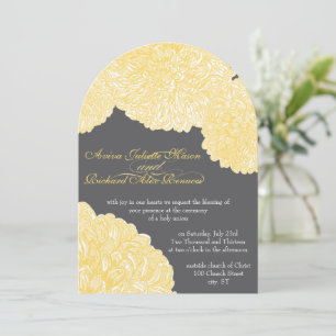 Invitation Vintage Floral Chrysanthemum gris et jaune
