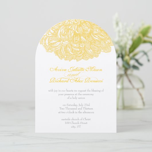 Invitation Vintage Floral Chrysanthemum gris et jaune (Debout devant)