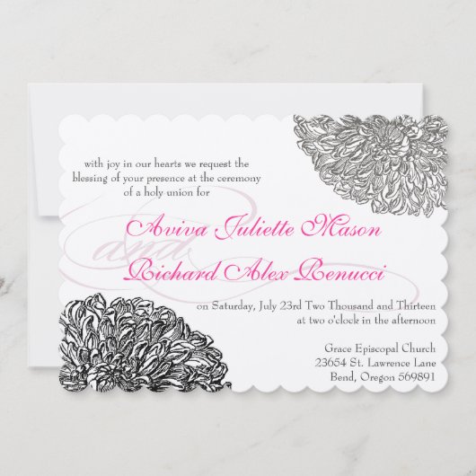Invitation Vintage Floral Chrysanthemum Gris et rose (Devant)