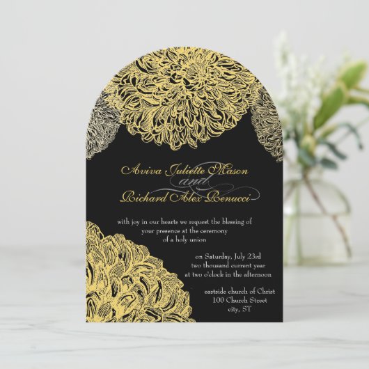 Invitation Vintage Floral Chrysanthemum gris jaune (Debout devant)