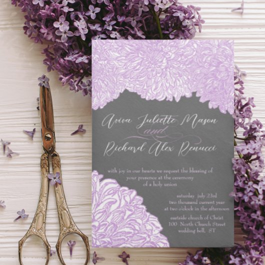 Invitation Vintage Floral Chrysanthemum Lavender Mariage
