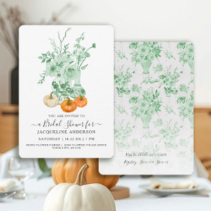 Invitation Vintage Floral Citrouille Vert n Blanc Fête des ma