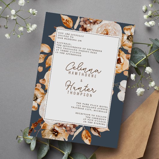 Invitation Vintage Floral Fleurs d'automne Mariage
