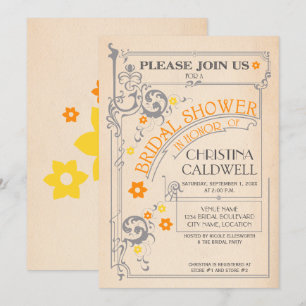 Invitation Vintage Floral Floral Orange Grey Fête des mariées