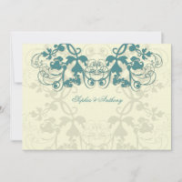 Vintage Floral Flourish Turquoise Bleu Mariage Inv