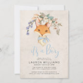 Invitation Vintage Floral Fox Boy Baby shower (Devant)