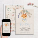 Invitation Vintage Floral Fox Boy Baby shower<br><div class="desc">Bienvenue amis et famille à partager ce moment spécial avec cette invitation festive de baby shower à thème vintage et fleuri ! Doté d'un adorable renard de garçon sous une chaise florale classique et "It's a Boy" écrit en bleu, il est sûr de capturer le coeur de vos invités. Au...</div>