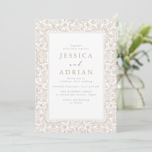 Invitation Vintage Floral Frame Wedding  (Debout devant)