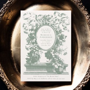Invitation Vintage Floral Français Vert Sauge Mariage