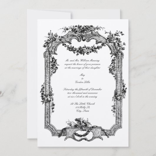 Invitation Vintage Floral & Fruit Baroque Rococo Mariage (Devant)