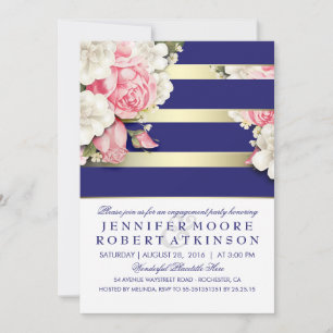 Invitation Vintage Floral Marine Gold Stripes