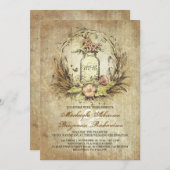 Invitation vintage floral mason jarre mariage rustique (Devant / Derrière)