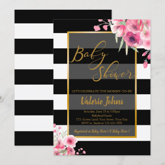 Invitation Vintage floral noir blanc bande