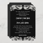 Invitation Vintage Floral noir et blanc Mariage (Devant / Derrière)