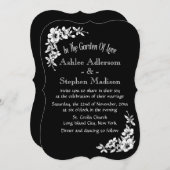 Invitation Vintage Floral noir et blanc Mariage (Devant / Derrière)