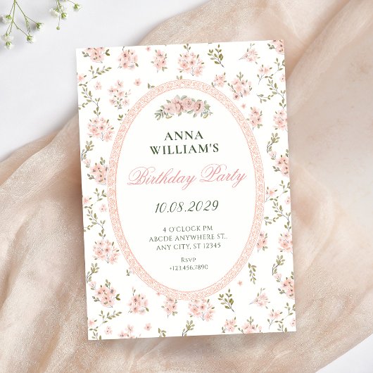Invitation Vintage floral pastel birthday
