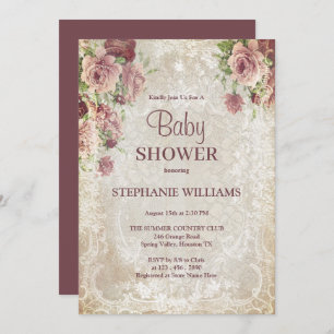 Invitation Vintage Floral, Perles & Damask Baby Show