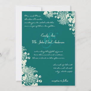 Invitation Vintage Floral Profond Emerald Ivory Wedding Invit